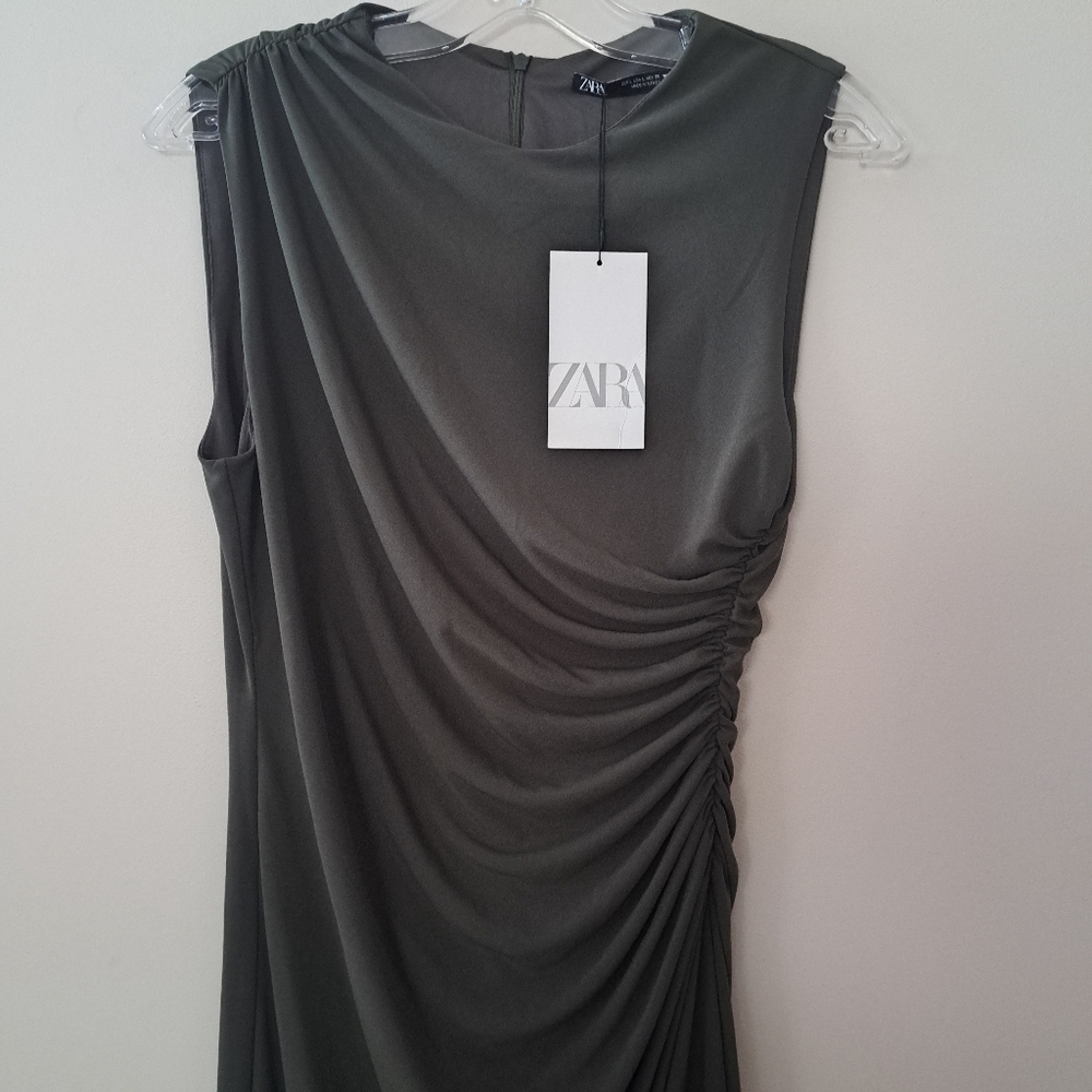 Zara Green Ruched Mini Dress - Picture 4 of 8
